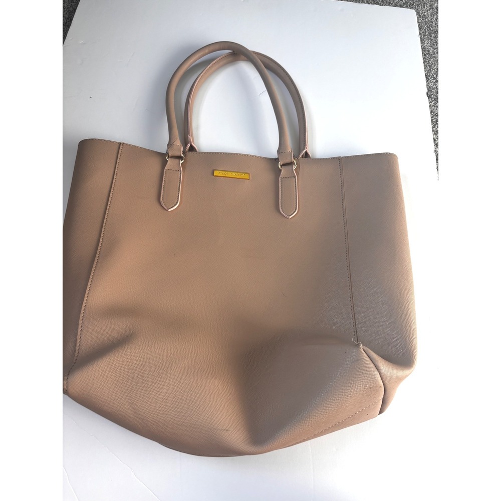 Vince‎ Camuto Taupe Saffiano Vegan Leather Tote Bag Gold Hardware Large Purse